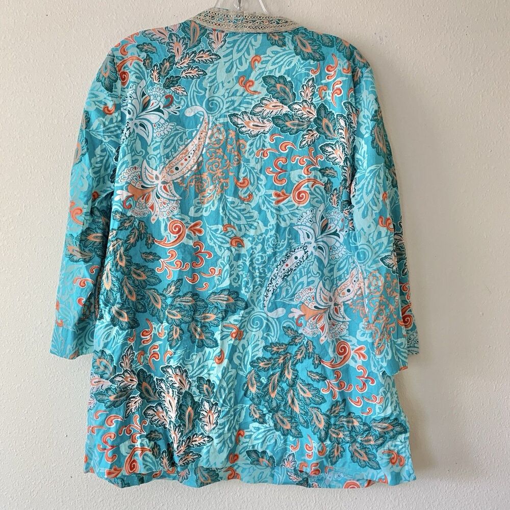 Charter Club Women's Embroidered Tunic V-Neck Cotton Turquoise Boho Top 1X - Picture 4 of 6